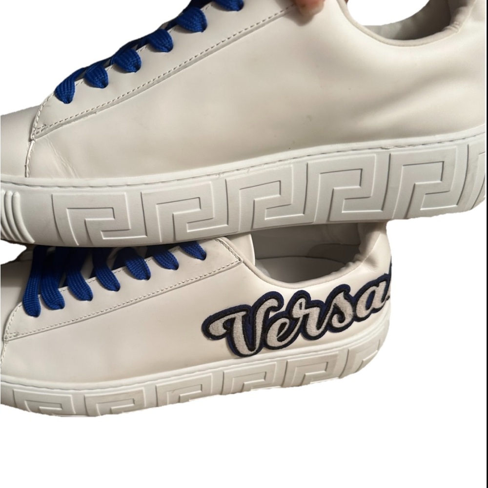 Versace Cream Sneakers with Blue Laces